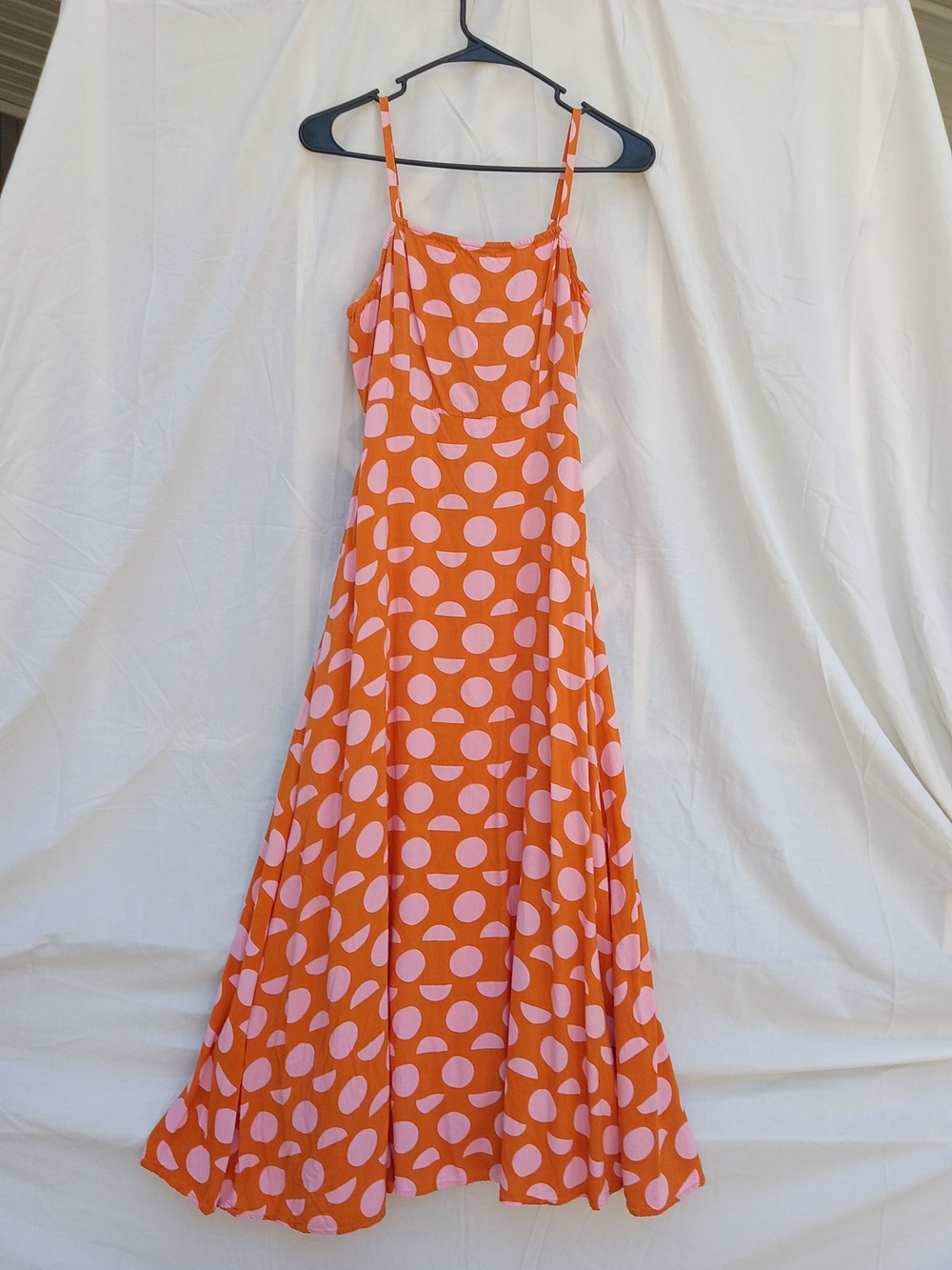 THML Orange Maxi Dress with Pink Polka Dot Print